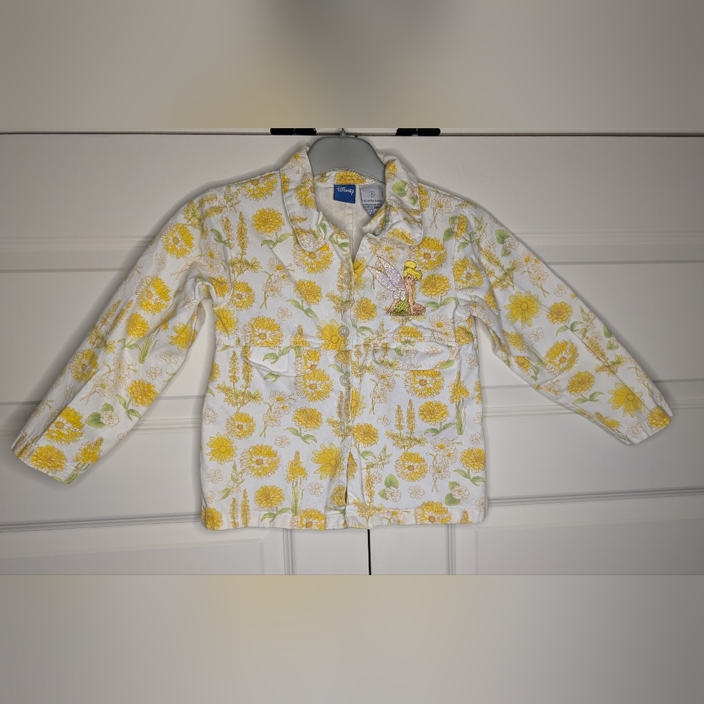 Disney Girls Size 6 Tinker Bell Jacket White with Yellow and Green Button Up